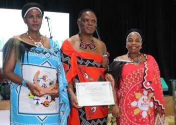 HRH Prince Lonkhokhela, Minister of Natural Resources and Energy, receives the Best Energy Efficiency Initiative award on behalf of the Government of Eswatini for the RFM Hospital Solar System project at the 2026 SADC Sustainable Energy Week Awards in Victoria Falls.