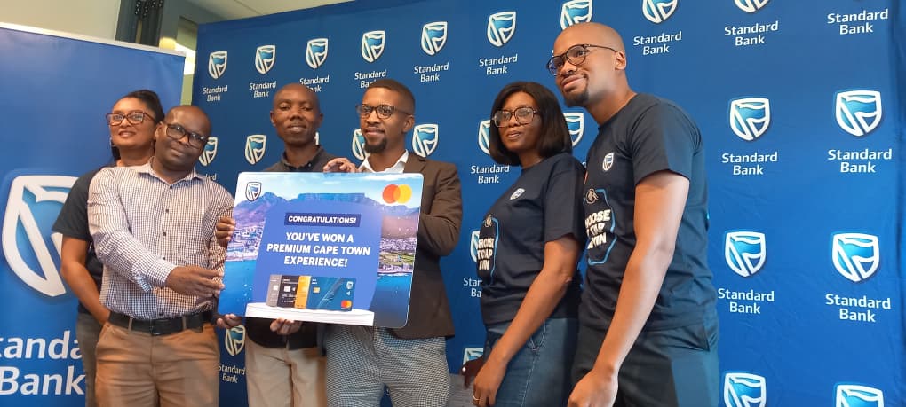 Some of the winners proudly display their prizes after receiving them during the Standard Bank Eswatini Choose Standard Bank campaign prize presentation ceremony in Mbabane.