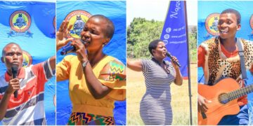 Upcoming gospel musician Bubu delivers a powerful performance during the ENCAC talent search at Mkhiweni Inkhundla in Luve, as fast rising poet Mcinseli Magagula, Maskandi artist Mbhekiseni from Mliba, and musician and poet Lady Pro also take to the stage in a showcase of grassroots talent.