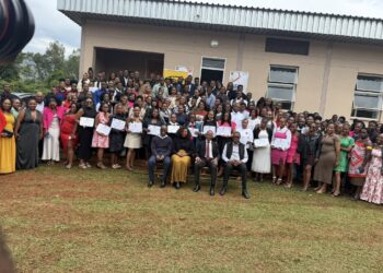 Youth graduates of the Youth Digital Skills Programme gather at the Ezulwini Community ICT Centre after receiving their certificates
