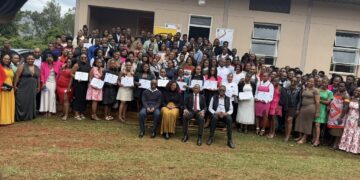Youth graduates of the Youth Digital Skills Programme gather at the Ezulwini Community ICT Centre after receiving their certificates
