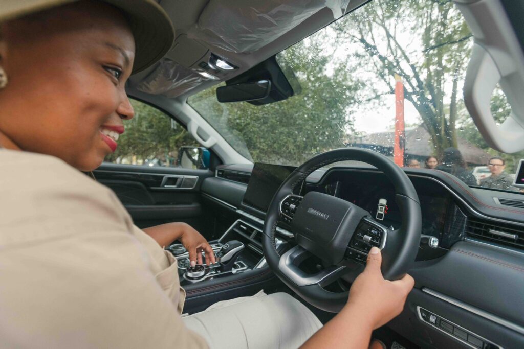 A participant explores the interior of the Foton Tunland at Mlilwane Wildlife Sanctuary during the Easter campaign launch.