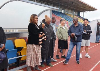 Her Royal Highness Princess Lindiwe, Minister of Home Affairs, reviews dance rehearsals with schoolchildren from Hhohho and Manzini at Somhlolo National Stadium ahead of King Mswati III’s 58th birthday and 40th coronation anniversary celebrations.