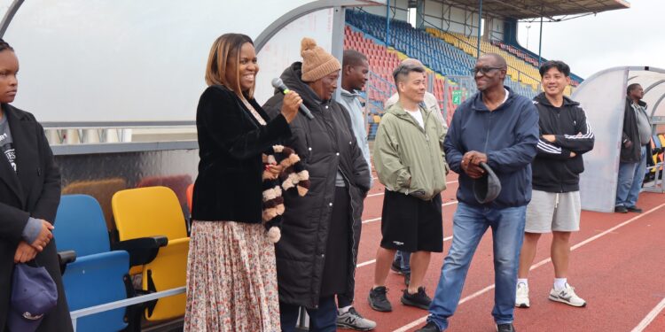 Her Royal Highness Princess Lindiwe, Minister of Home Affairs, reviews dance rehearsals with schoolchildren from Hhohho and Manzini at Somhlolo National Stadium ahead of King Mswati III’s 58th birthday and 40th coronation anniversary celebrations.