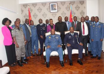 National Commissioner of Police Mr. Manoma Vusie Masango of Eswatini and Mozambique Inspector General His Excellency Joaquim Adriano Sive seated with their respective delegations during bilateral security talks in Maputo. Photo by REPS