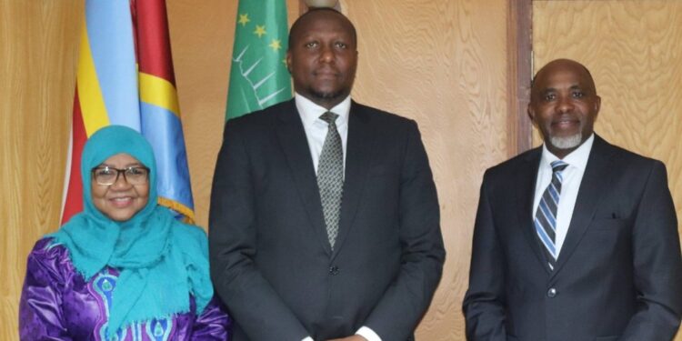 Prime Minister Russell Mmiso Dlamini with outgoing UNICEF Eswatini Resident Representative Amina Mohammed and George Wachira, the UN Resident Coordinator in the Kingdom of Eswatini, during a farewell meeting at the Private and Cabinet Office in Mbabane.
