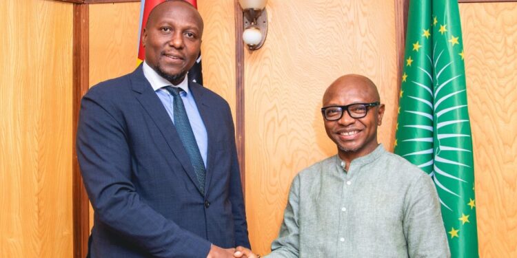 Ras Mubarak meets with H.E. Prime Minister Russell Mmiso Dlamini at the Prime Minister’s office in Mbabane on Friday, March 13, 2026, to discuss the Visa-Free Africa campaign and boosting intra-African trade and tourism.