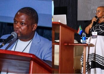 Vusi Leeuw and Sinamandla Kwepile share insights with artists during the third Eswatini Arts Summit at IDM. Photo by ENCAC