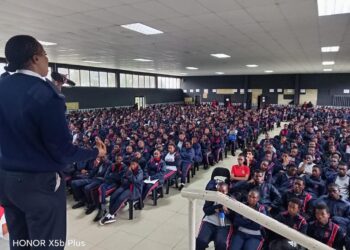 Royal Eswatini Police Service Community Safety officers address learners at St Mark’s High School in Mbabane during a crime awareness session on Wednesday afternoon.
