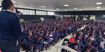 Royal Eswatini Police Service Community Safety officers address learners at St Mark’s High School in Mbabane during a crime awareness session on Wednesday afternoon.