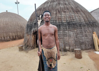 Rising Swazi cultural artist Sancheziey pictured during his kubutseka ceremony held on April 12, 2026, at the KaMgadlela Engabezweni Royal Kraal, where he was given the warrior name Gandz' Umjono. Photo: Supplied