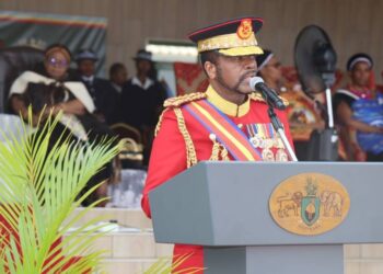 His Majesty King Mswati III addressing members of the Umbutfo Eswatini Defence Force during the 53rd Army Day celebrations held at Nokwane Defence Headquarters.