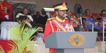 His Majesty King Mswati III addressing members of the Umbutfo Eswatini Defence Force during the 53rd Army Day celebrations held at Nokwane Defence Headquarters.