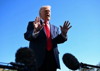 President Donald Trump speaks to the press as he departs from the White House, en route to Joint Base Andrews in Washington, DC, on April 11, 2026. Annabelle Gordon/Reuters