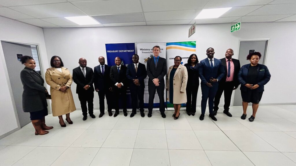 Minister of Finance Neal Rijkenberg joins Tanzanian officials and other participants for a group photograph following the signing of the Memoranda of Understanding on strengthening public sector financial management. Photo by Ministry of Finance, Eswatini.