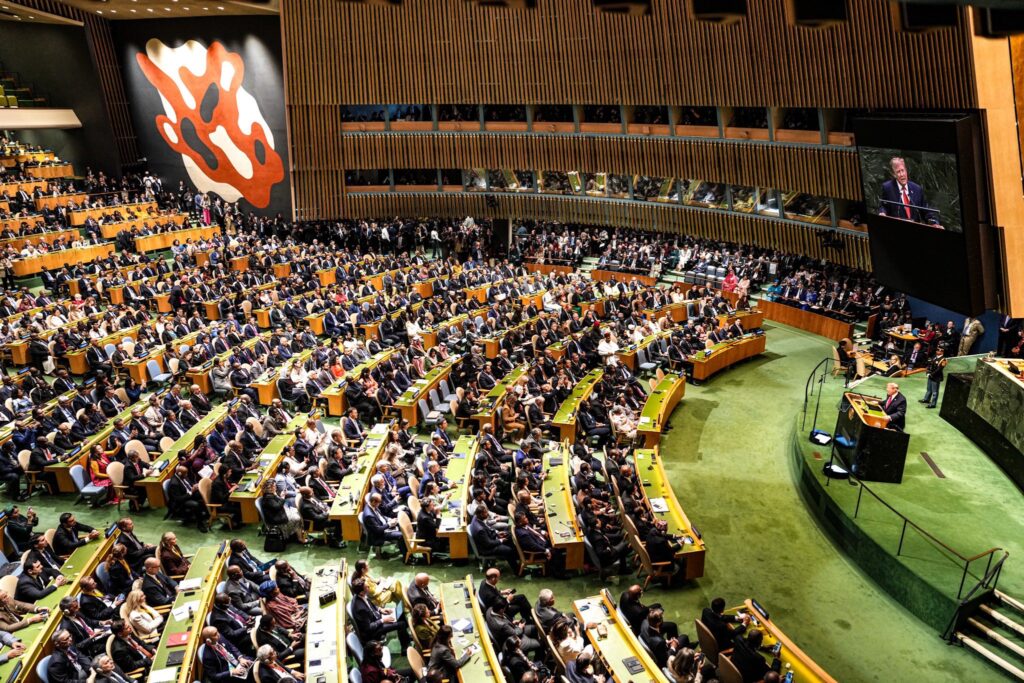 Delegates listen as US President Donald Trump delivers his address during the 81st Session of the United Nations General Assembly.